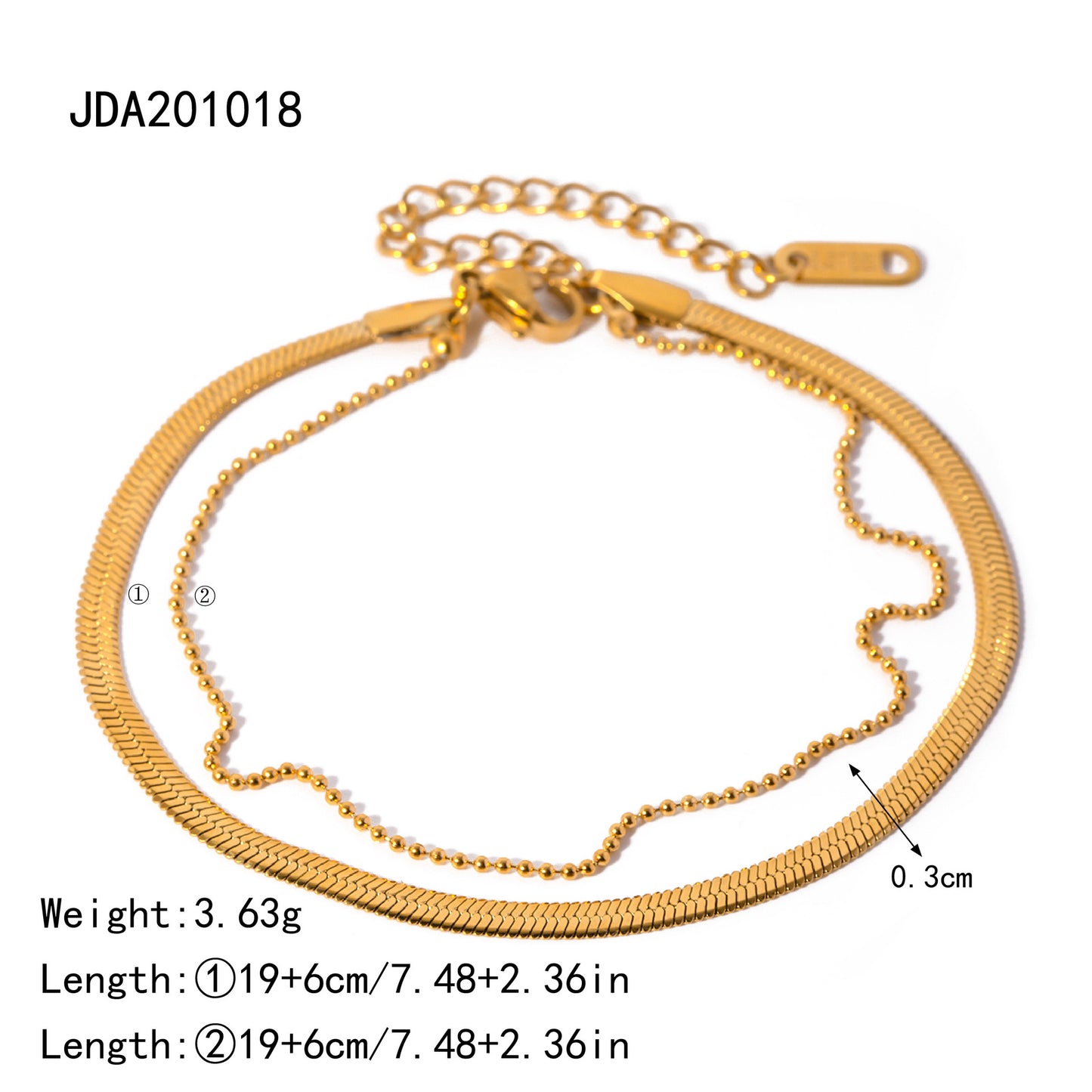 Tobillera de doble capa con cadena de serpiente y cuentas pequeñas 