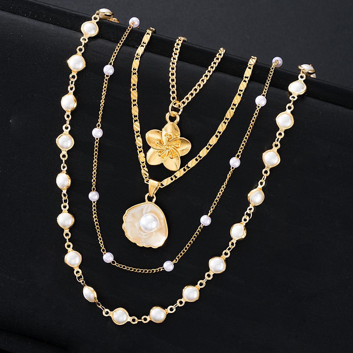 Pearl Flower Layered Necklace Set