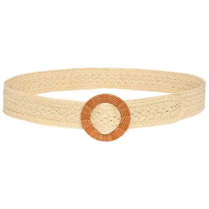 Round Buckle Braided Belt Women's Round Square Buckle
