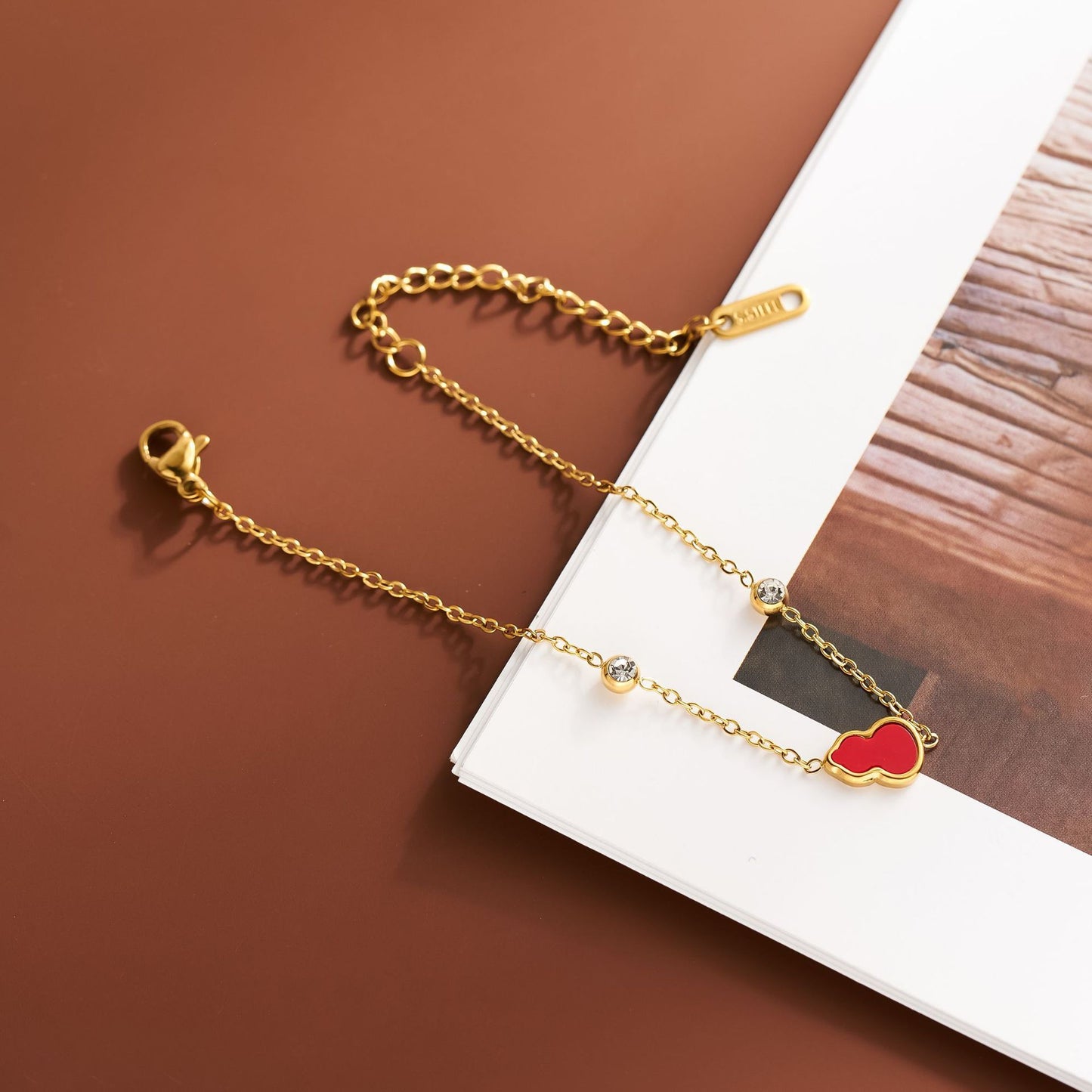 Women's 18K Gold-Plated Stainless Steel Red Gourd Bracelet with Zircon Accents