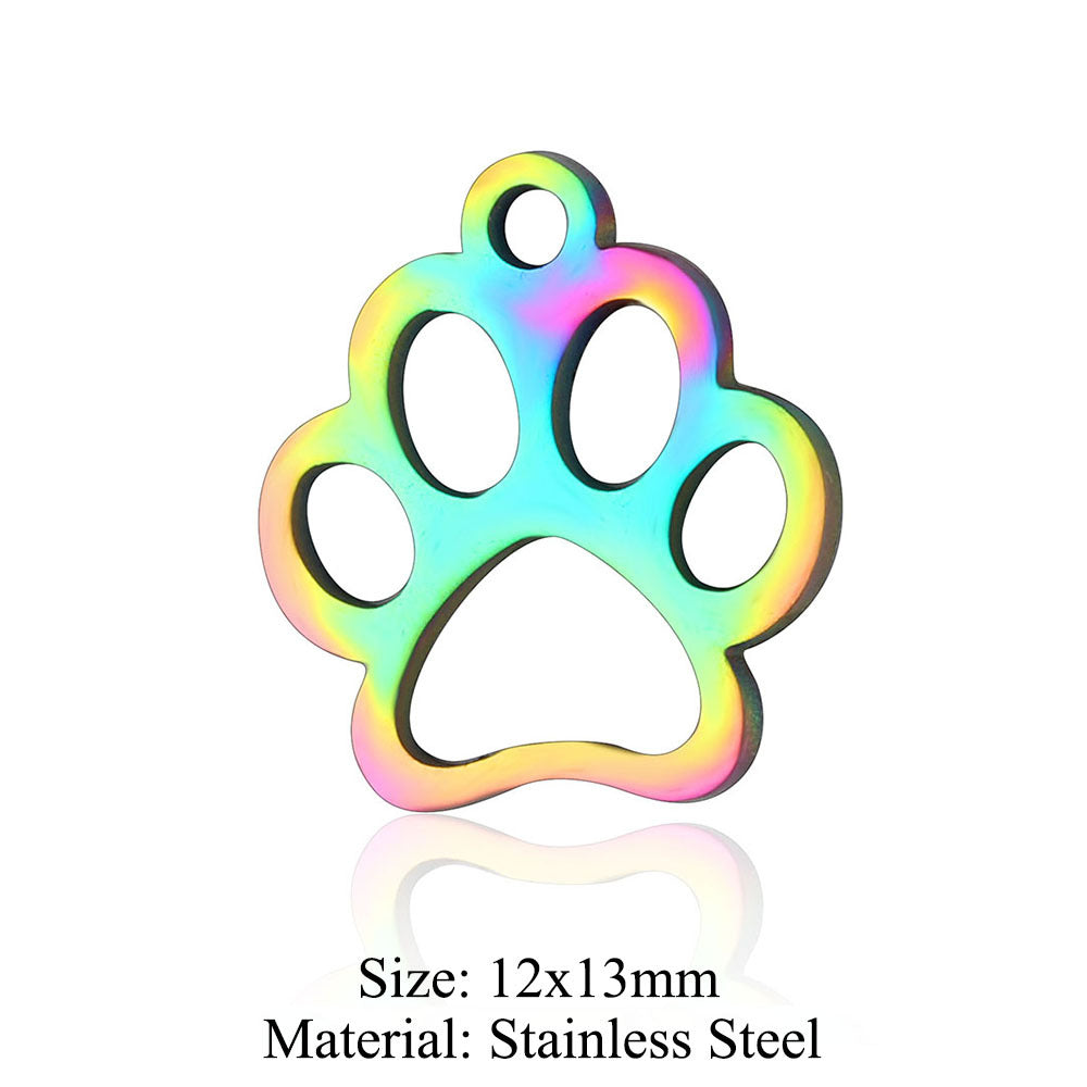 5 pcs/plated colorful rabbit dog paw titanium steel pendant
