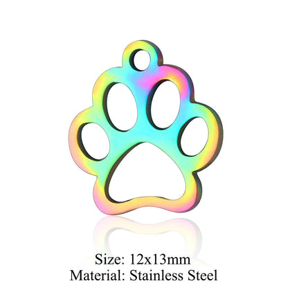 5 pcs/plated colorful rabbit dog paw titanium steel pendant