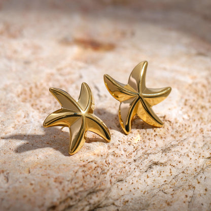 16k gold five-pointed star earrings