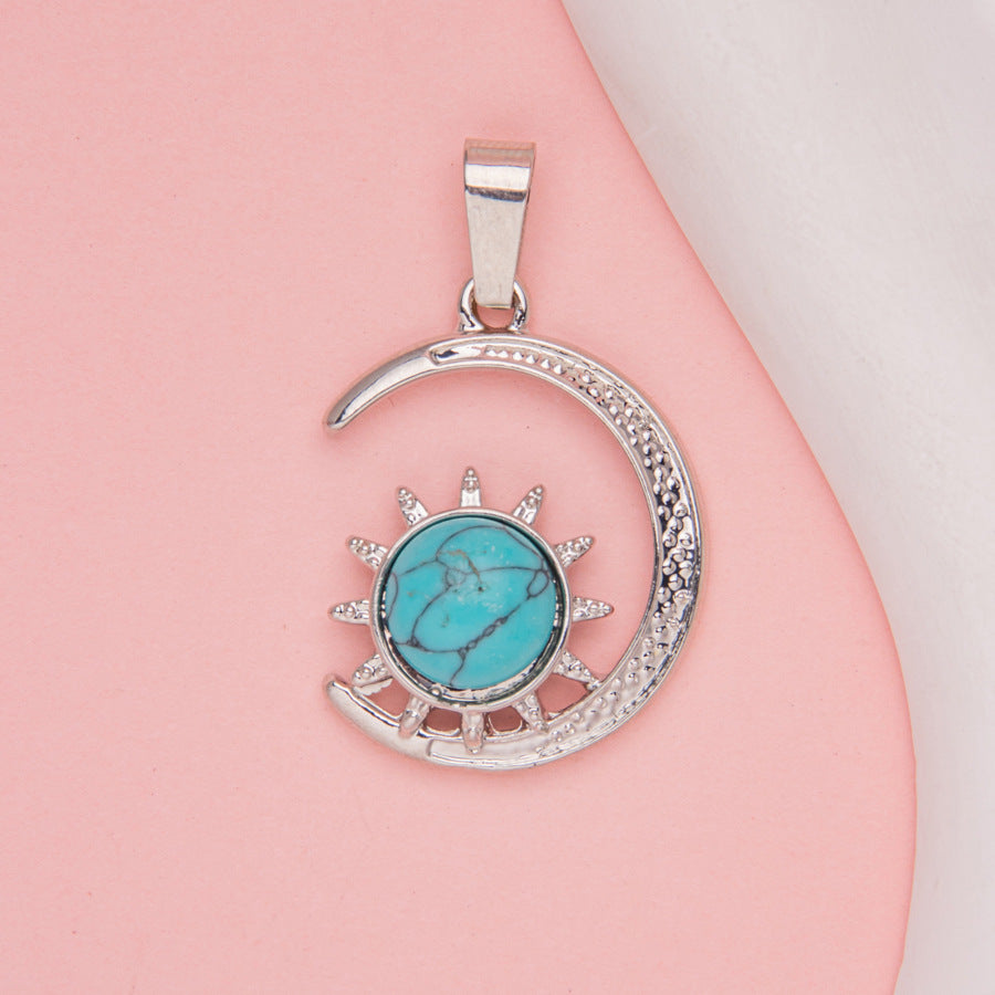 Crystal Agate Moon Sun Alloy Inlay Pendant