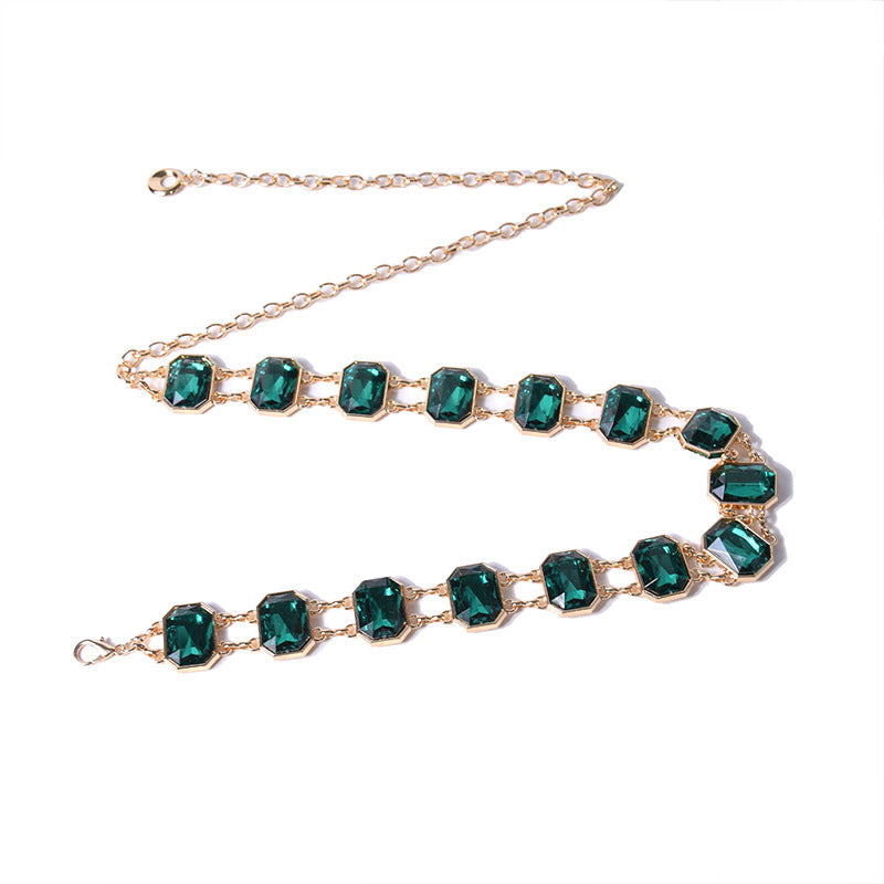 Emerald crystal metal chain waist chain