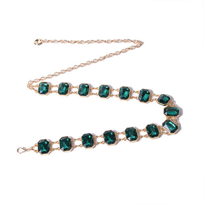 Emerald crystal metal chain waist chain