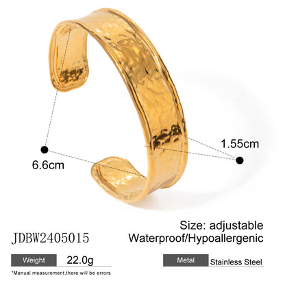 18k gold stainless steel wide hammered bracelet