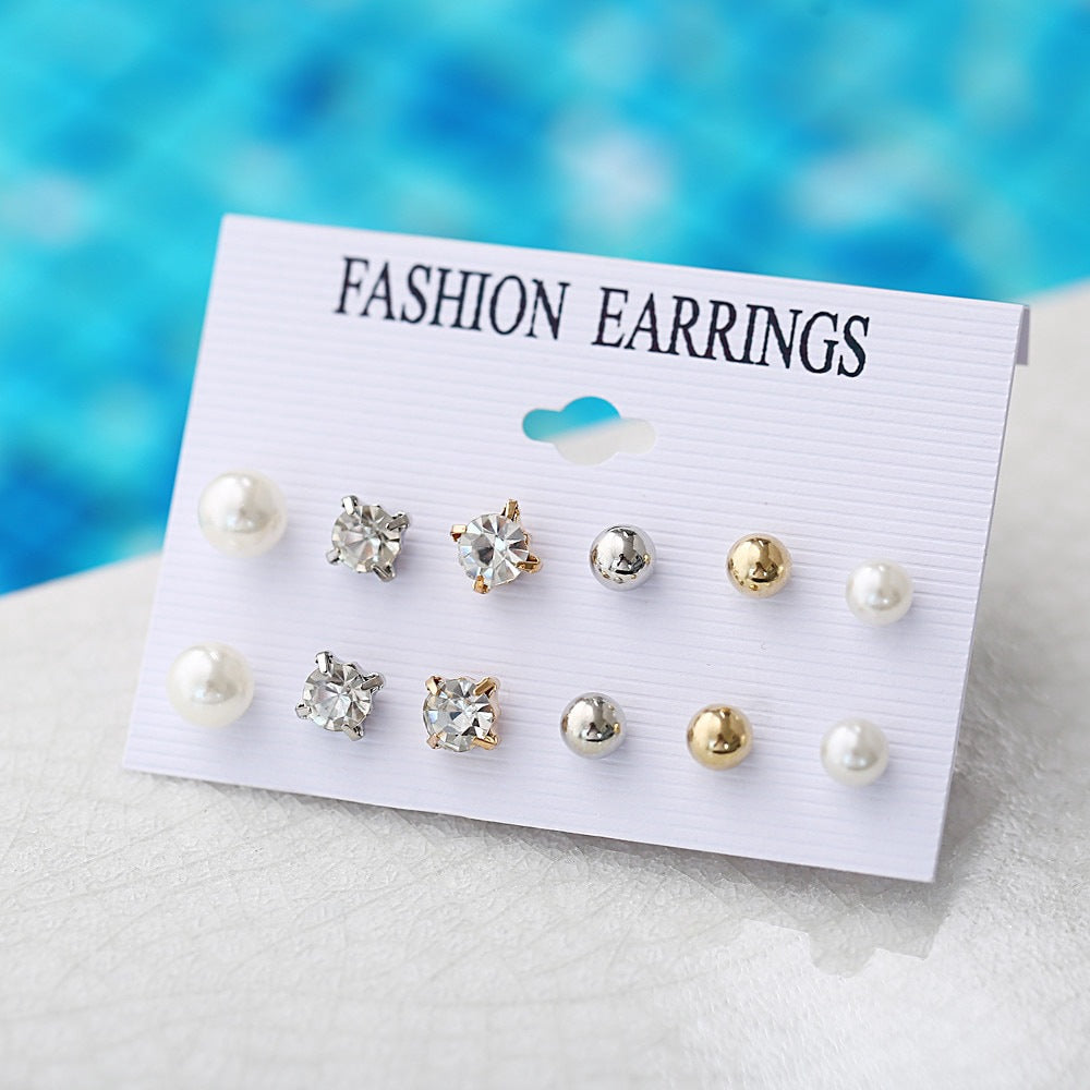 9 Pairs Zircon Stud Earring Set