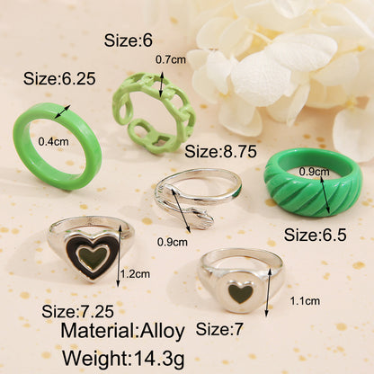 Green Heart Ring Set 6 Pieces