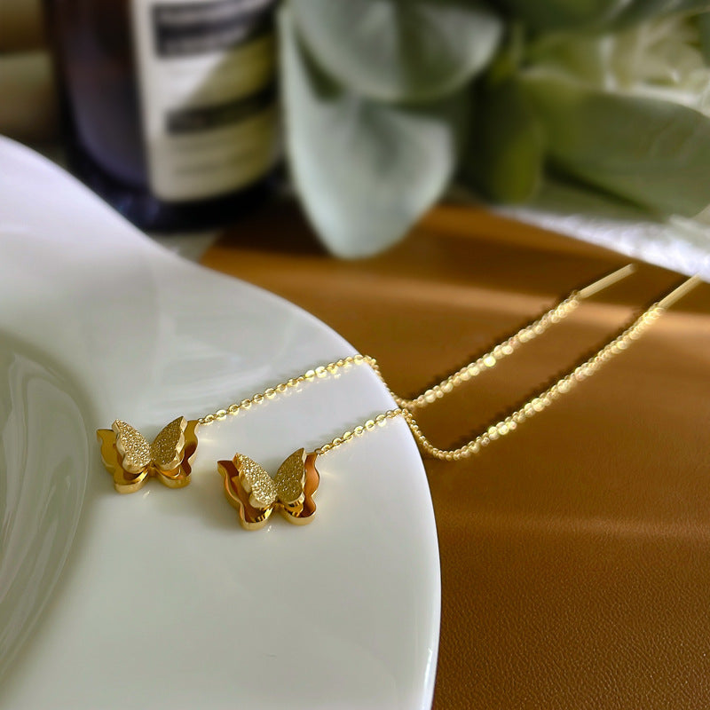 Matte Butterfly Titanium-Steel Earrings — 18K Gold Plated, Hypoallergenic Sleep-Friendly
