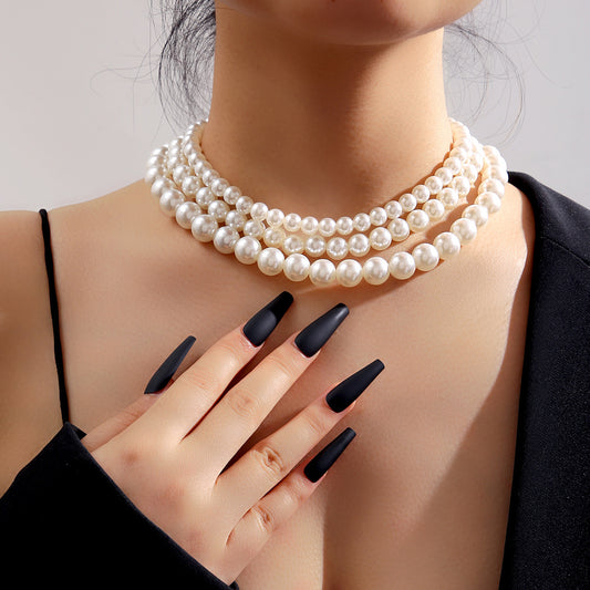 Three-layer clavicle chain vintage necklace Baroque necklace
