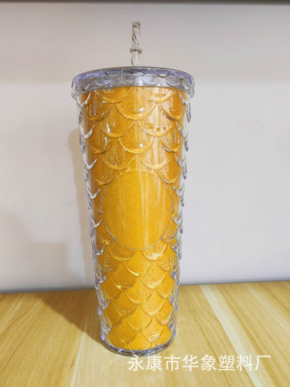Fish scale cup double straw cup 700ml