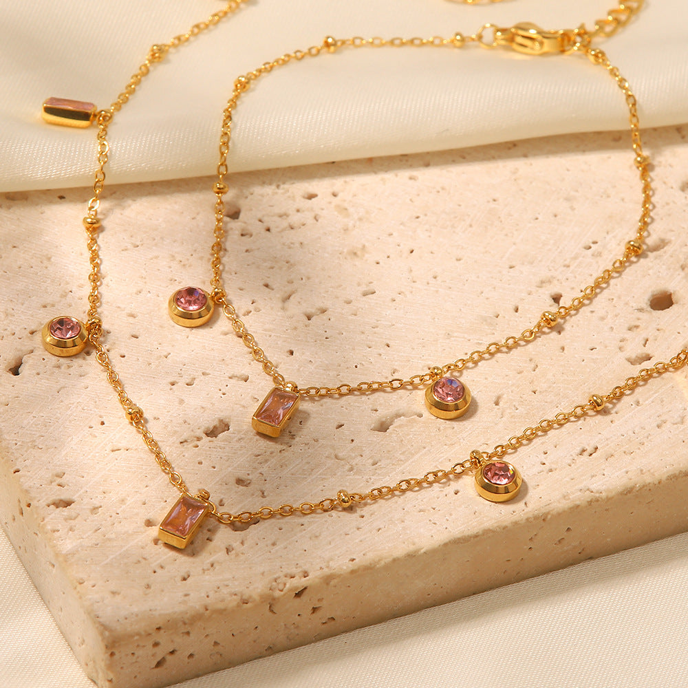 Square Pink and Purple Round Pendant Bracelet