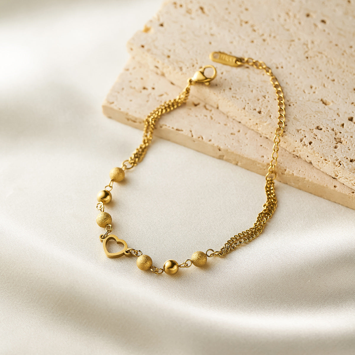 Women's Hollow Love Titanium Steel Bracelet — 18K Gold-Plated Matte Bead