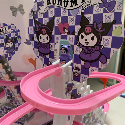 Sanrio-pista deslizante eléctrica para subir escaleras, juguete con sonido y luz, coche de pista eléctrico educativo Kuromi para niños 