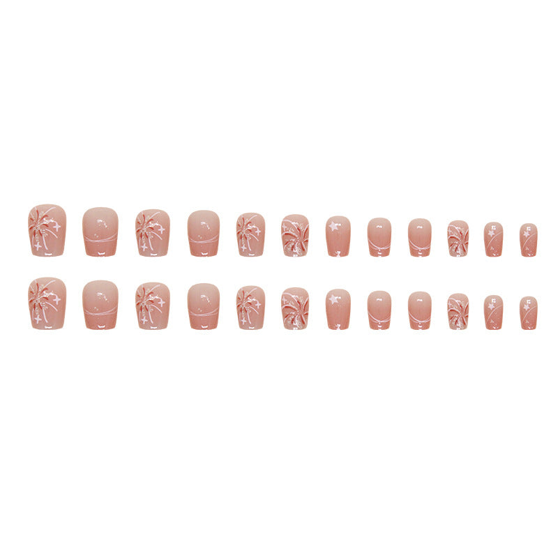Blush Fireworks Star Short Ballerina Nails