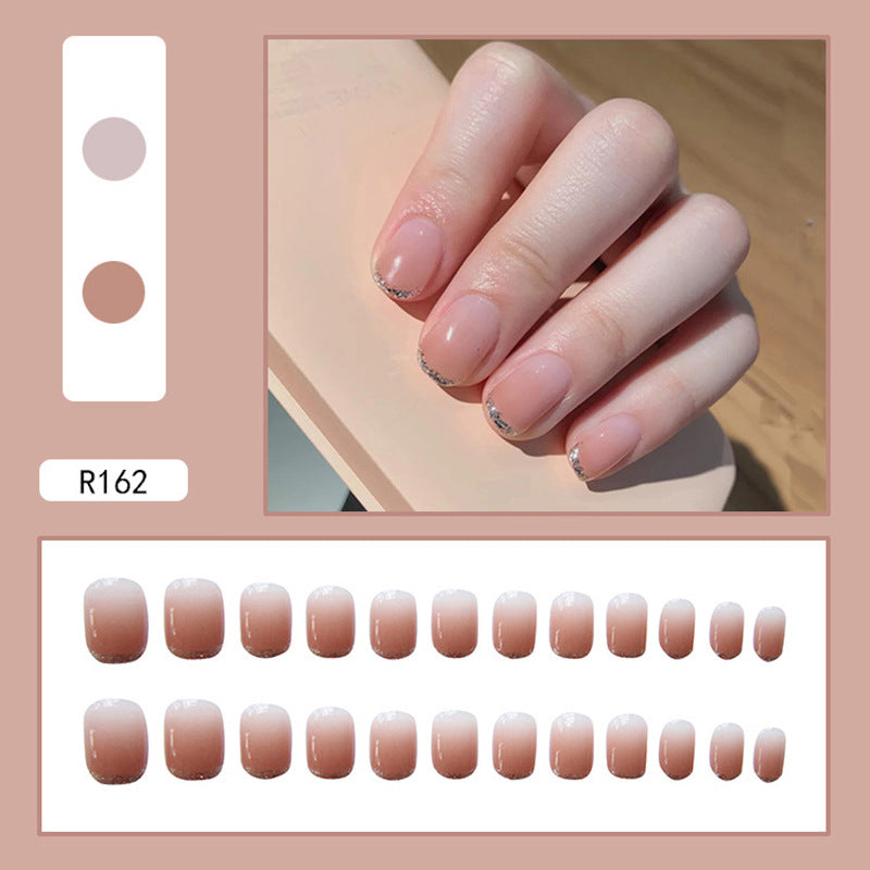 Short French Gradient Mocha Fake Nails