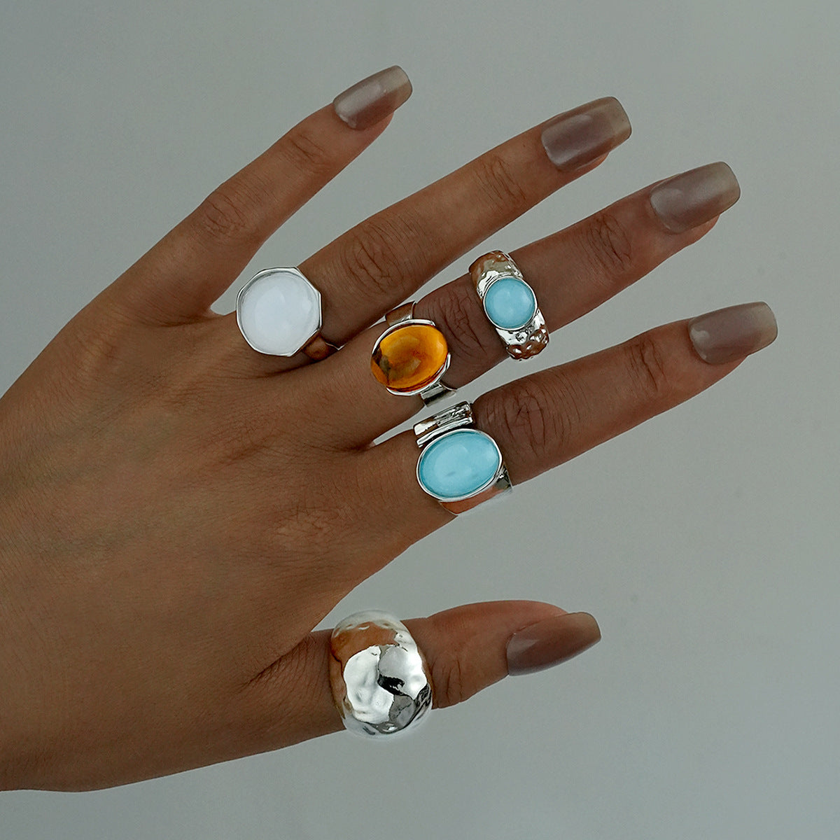 Gemstone & Geometric Ring Set