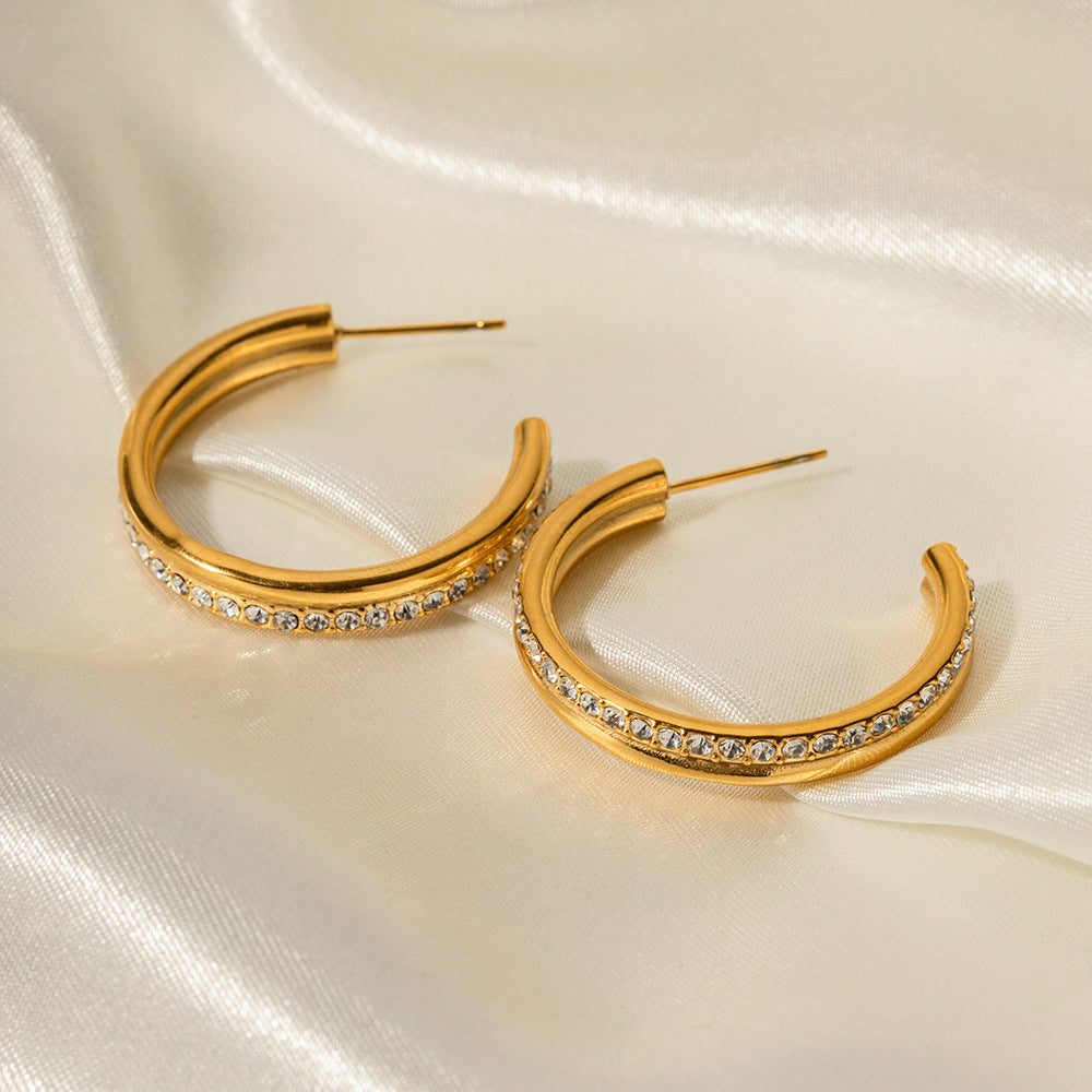Double-layer large hoop full diamond earrings