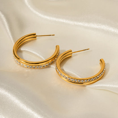 Double-layer large hoop full diamond earrings