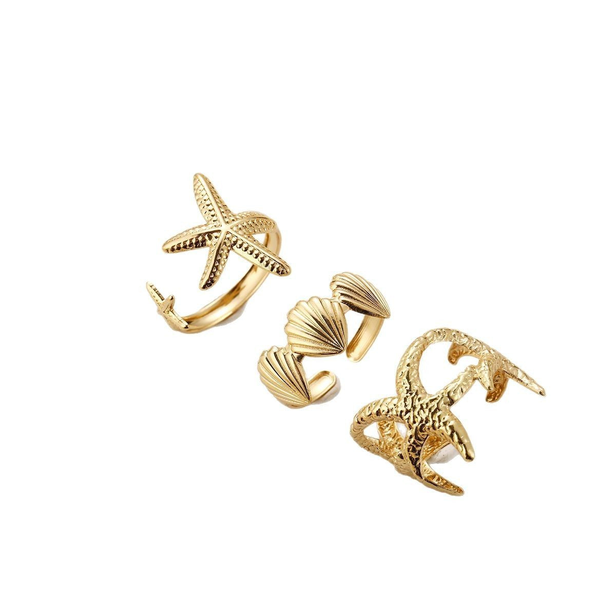 Starfish Shell Open Ring Set
