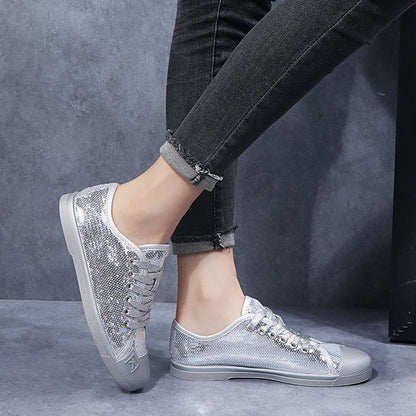 Sequined front lace-up casual shoes