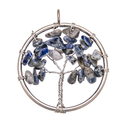 Joia de cascalho de cristal natural com pingente de árvore da vida 