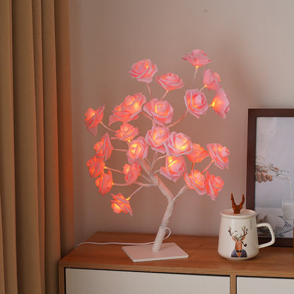 Luz nocturna de decoración de lámpara de árbol de rosas de simulación LED con interruptor USB 