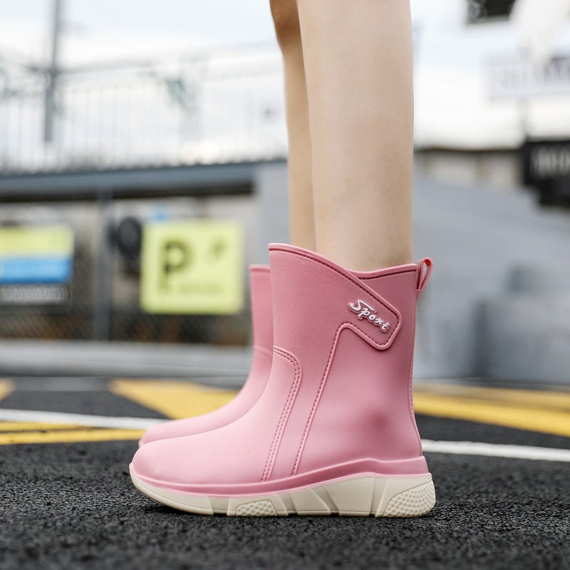 Rain boots women's middle tube outer wear thick bottom non-slip