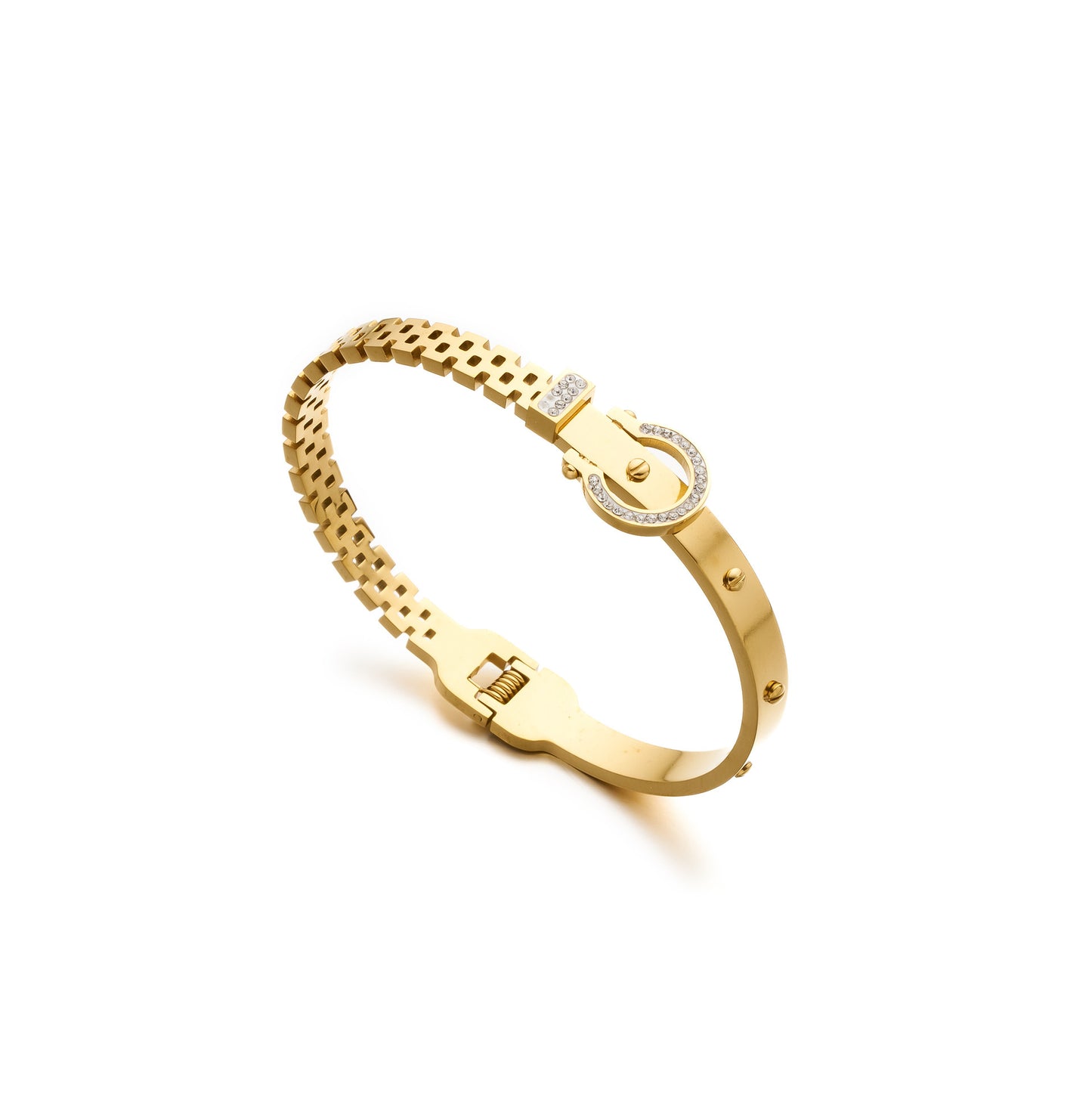 Women's Titanium Steel Horseshoe Bracelet — 18K Gold-Plated, Diamond-Studded