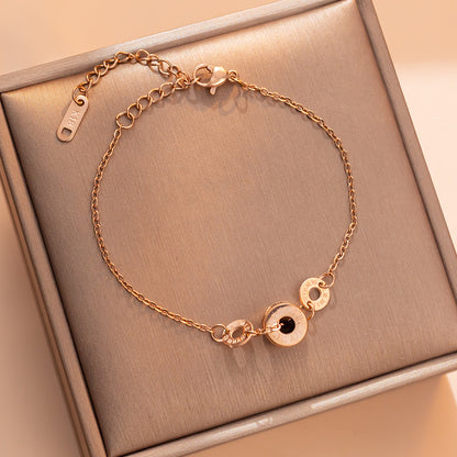 Pulseira Elegante de Diamante em Aço Titânio - Ouro Rosa 