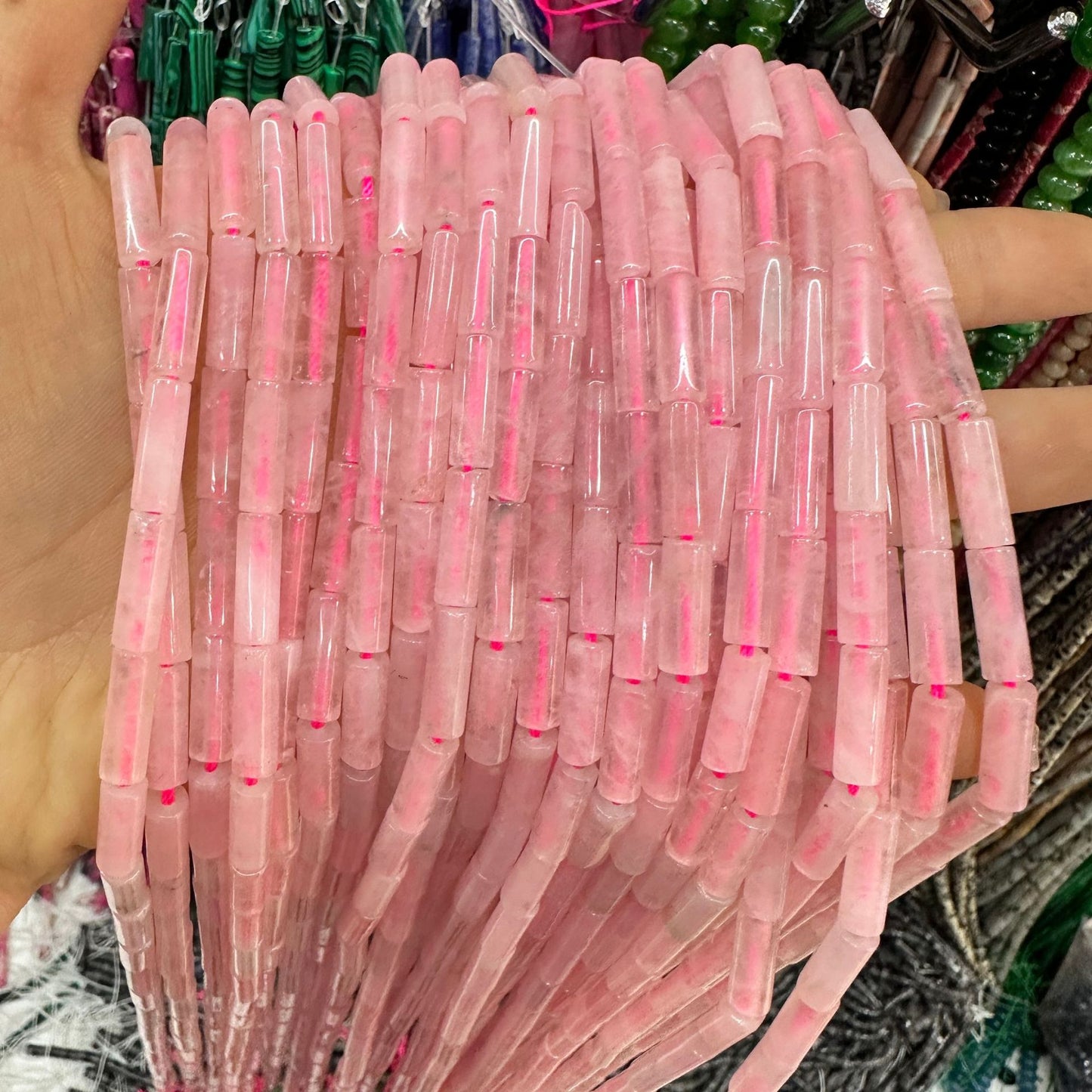 4*13MM natural stone crystal cylindrical spacer beads