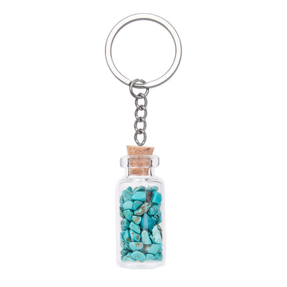 Crushed Agate Wishing Bottle Stainless Steel Keychain Pendant