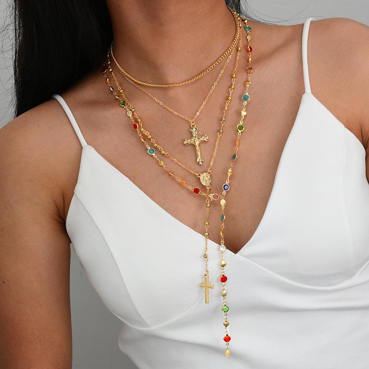 Diamond Cross Fringe Necklace