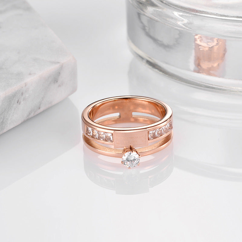 Women's Korean Simple Titanium Steel Sparkling Index Finger Ring (Pair)