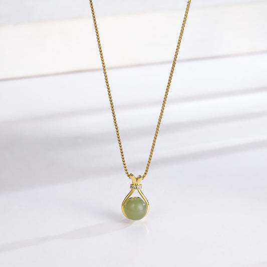 Women's Imitation Hetian Jade Titanium Steel Collarbone Necklace