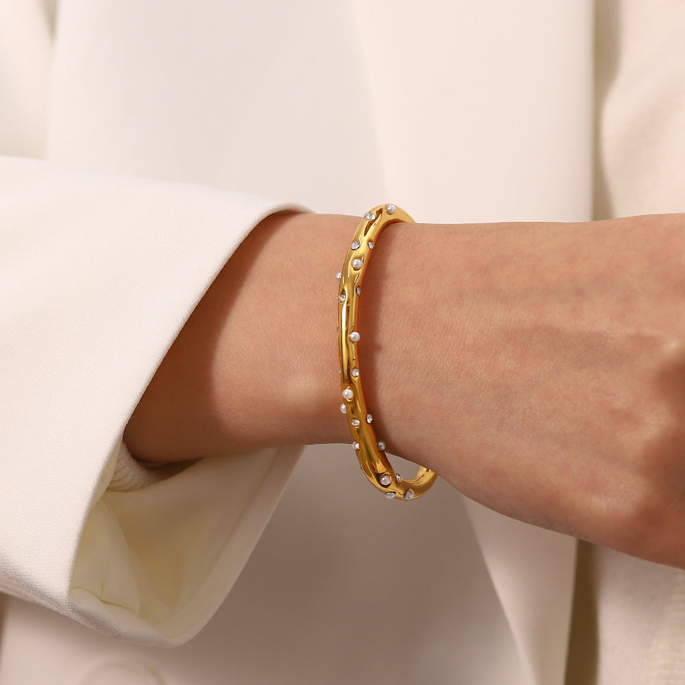 Pearl and zircon cross-inlaid bracelet
