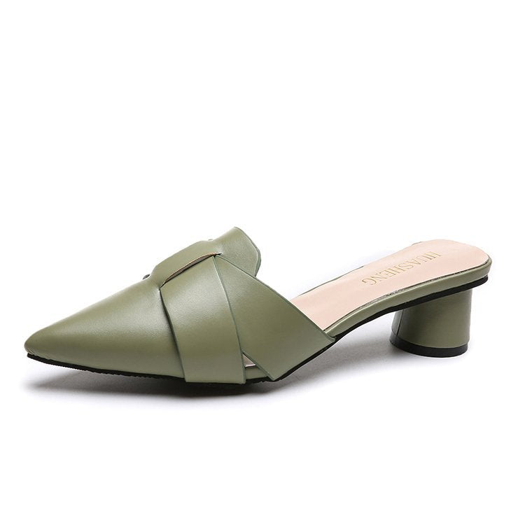 Shang pointed thick heel lazy shoes