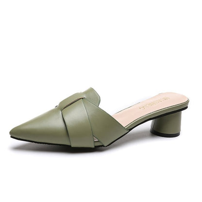 Shang pointed thick heel lazy shoes