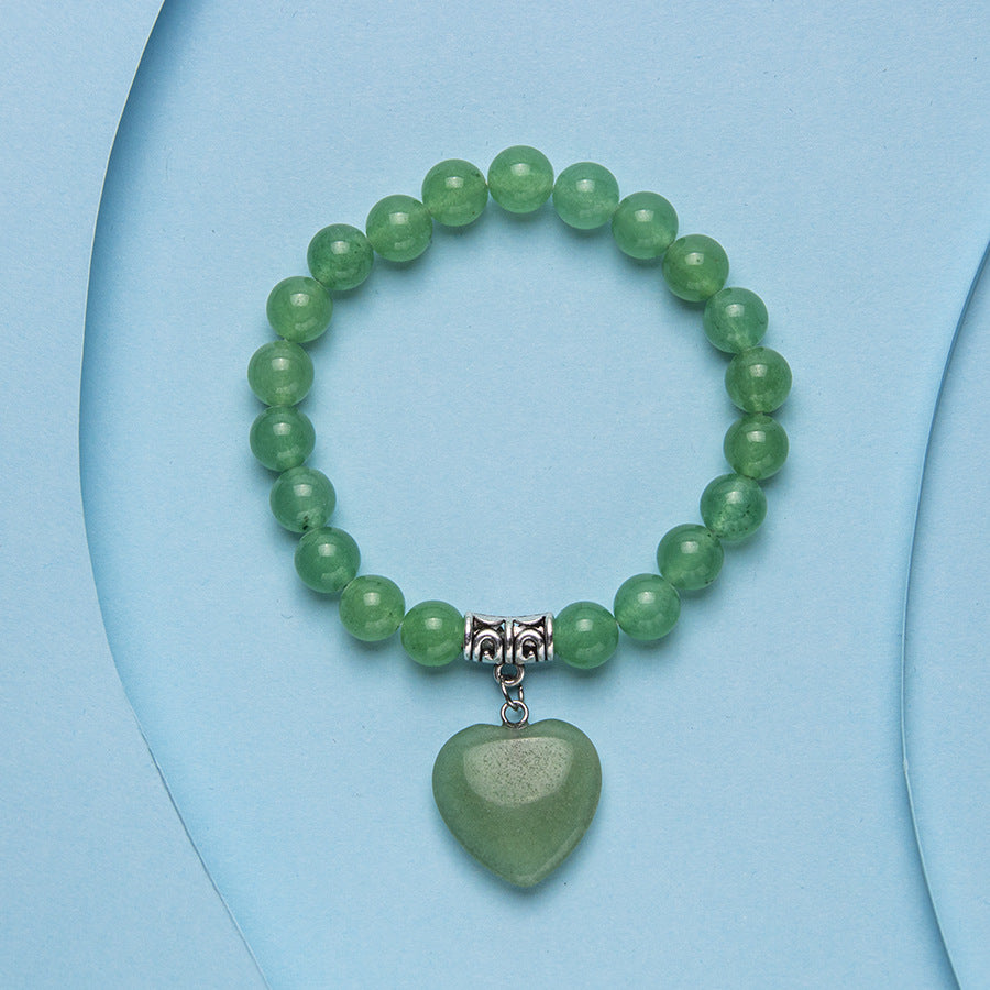 Pulseira elástica de coração de cristal de pedra natural colorida de 8 mm 