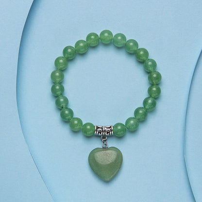 Pulseira elástica de coração de cristal de pedra natural colorida de 8 mm 