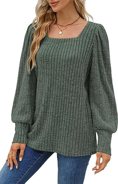 Fashion Square Neck Bubble Sleeve Long Sleeve T-Shirt