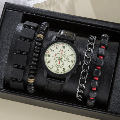 Men's Round Pointer Watch Bracelet Set