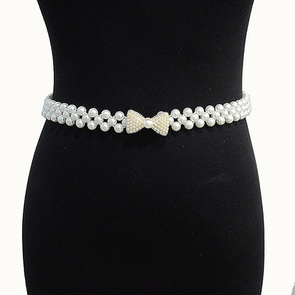 Rhinestone Pearl Bow Waist Seal