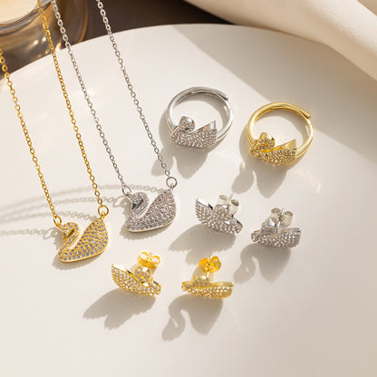 Conjunto de colar de cisne Swarovski Elements versão alta 