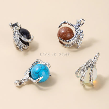 15Mm Natural Crystal Eagle Claw Alloy Pendant