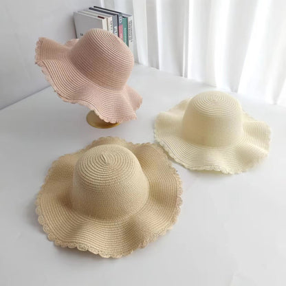 Parent-Child Wave-Edge Straw Hat