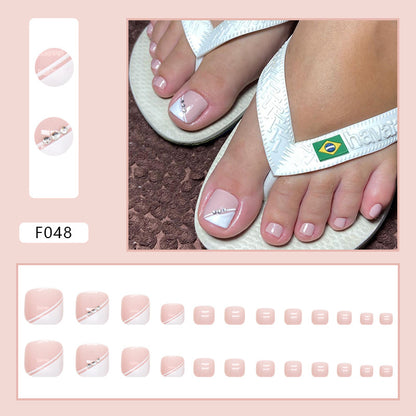 French Diamond Glitter Toe Nails