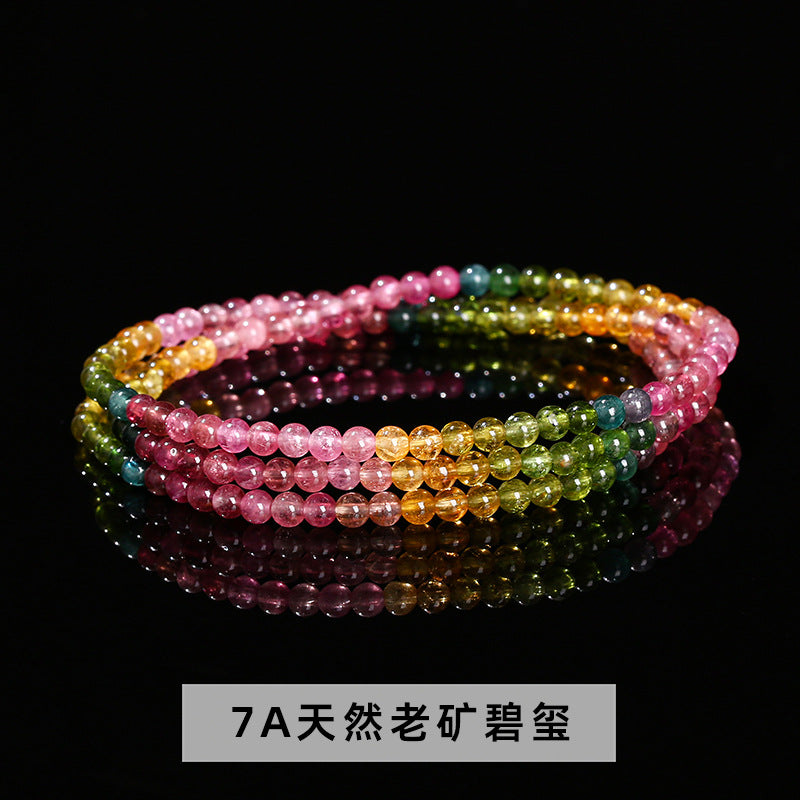 7A Natural Ice Transparent Rainbow Tourmaline Multi-circle Bracelet