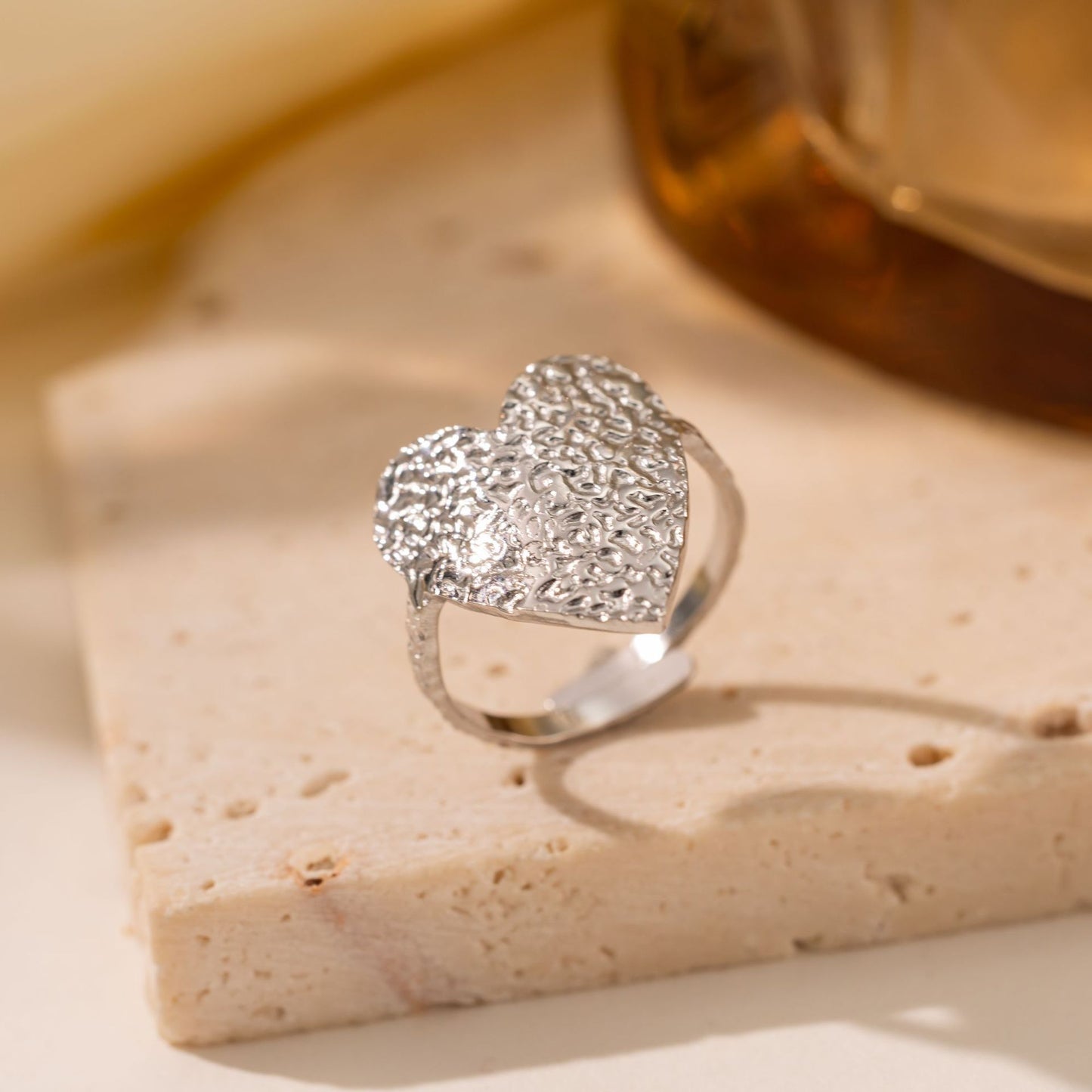 18K Gold Titanium Steel Heart Ring